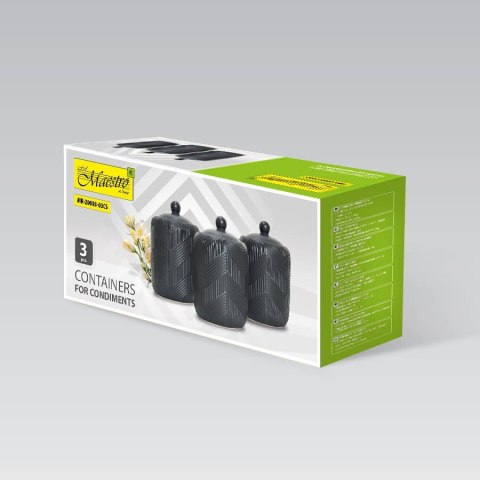 Zestaw 3 pojemników ceramicznych na kawę herbatę i cukier Geometry Black MAESTRO MR-20003-03CS