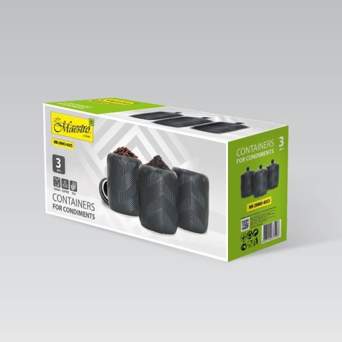 Zestaw 3 pojemników ceramicznych na kawę herbatę i cukier Geometry Black MAESTRO MR-20003-03CS