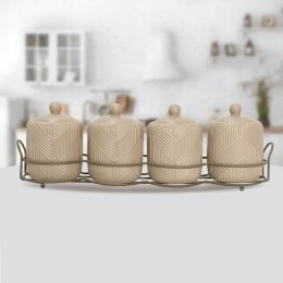 Zestaw 4 pojemników na przyprawy ze stojakiem Geometry Beige MAESTRO MR-20004-04CS