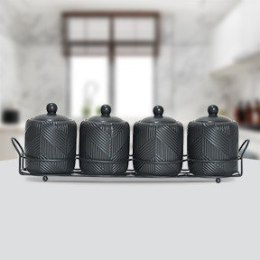 Zestaw 4 pojemników na przyprawy ze stojakiem Geometry Black MAESTRO MR-20003-04CS