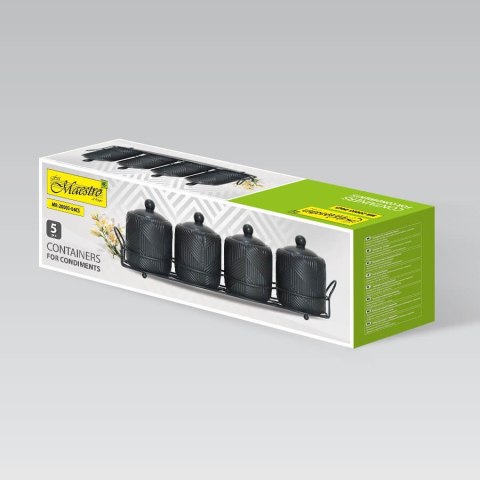 Zestaw 4 pojemników na przyprawy ze stojakiem Geometry Black MAESTRO MR-20003-04CS