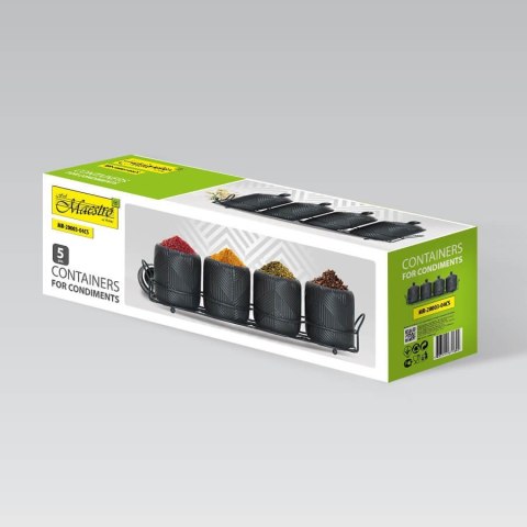 Zestaw 4 pojemników na przyprawy ze stojakiem Geometry Black MAESTRO MR-20003-04CS