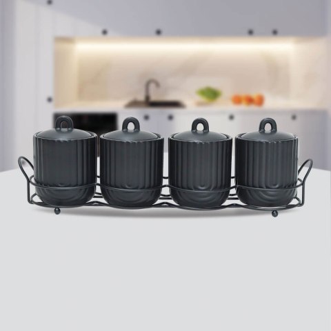 Zestaw 4 pojemników na przyprawy ze stojakiem Line Work MAESTRO MR-20006-04CS