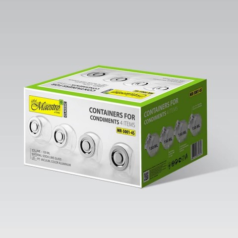 Zestaw 4 szklanych pojemników na przyprawy zioła 4 SZTUKI MAESTRO MR-5001-4S