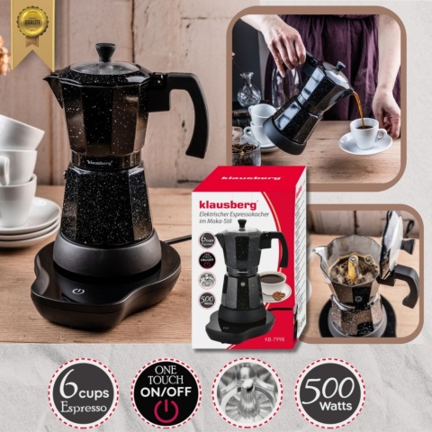 Kawiarka elektryczna espresso, Zaparzacz do kawy, 300 ml, czarny, 500 W, KLAUSBERG KB-7998