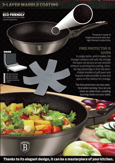 WOK GRANITOWY 28CM BERLINGER HAUS METALLIC LINE CARBON BH-1245-N WOK GRANITOWY 28CM BERLINGER HAUS METALLIC LINE CARBON BH-1245-N