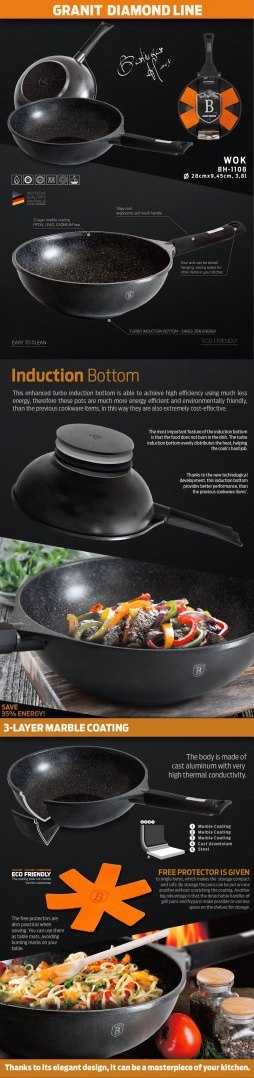 WOK GRANITOWY 3.8L 28CM BERLINGER HAUS GRANIT DIAMOND BH-1108 WOK GRANITOWY 3.8L 28CM BERLINGER HAUS GRANIT DIAMOND BH-1108