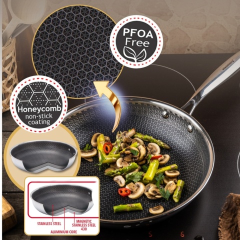 Patelnia stalowa z powłoką non-stick honeycomb, 28 cm, PFOA-Free KLAUSBERG KB-9023