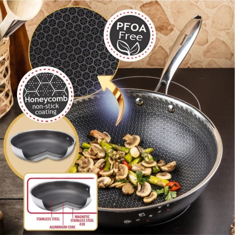 Patelnia stalowa z powłoką non-stick honeycomb, 28 cm, PFOA-Free KLAUSBERG KB-9024