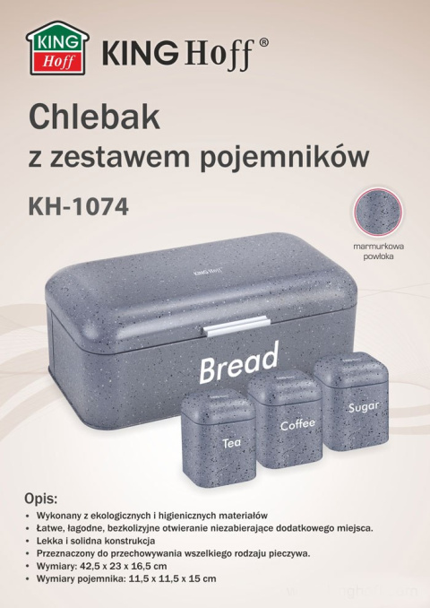 CHLEBAK W ZESTAWIE Z 3 POJEMNIKAMI KiNGHOFF KH-1074 CHLEBAK W ZESTAWIE Z 3 POJEMNIKAMI KiNGHOFF KH-1074