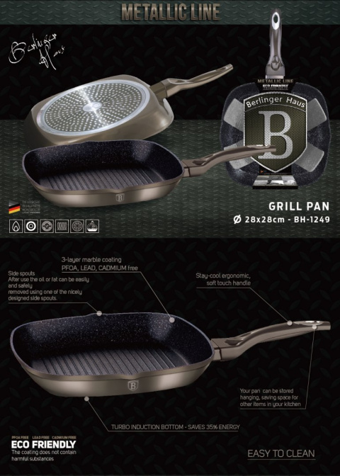 PATELNIA GRANITOWA GRILL 28CM BERLINGER HAUS METALLIC LINE CARBON BH-1249 PATELNIA GRANITOWA GRILL 28CM BERLINGER HAUS METALLIC LINE CARBON BH-1249