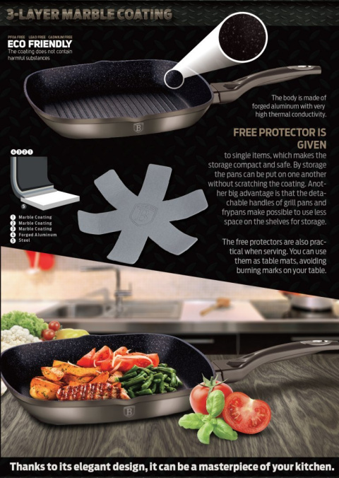 PATELNIA GRANITOWA GRILL 28CM BERLINGER HAUS METALLIC LINE CARBON BH-1249 PATELNIA GRANITOWA GRILL 28CM BERLINGER HAUS METALLIC LINE CARBON BH-1249