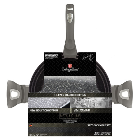 ZESTAW 3 PATELNI GRANITOWYCH 20/24/28CM BERLINGER HAUS METALLIC LINE CARBON BH-1275-N ZESTAW 3 PATELNI GRANITOWYCH 20/24/28CM BERLINGER HAUS METALLIC LINE CARBON BH-1275-N