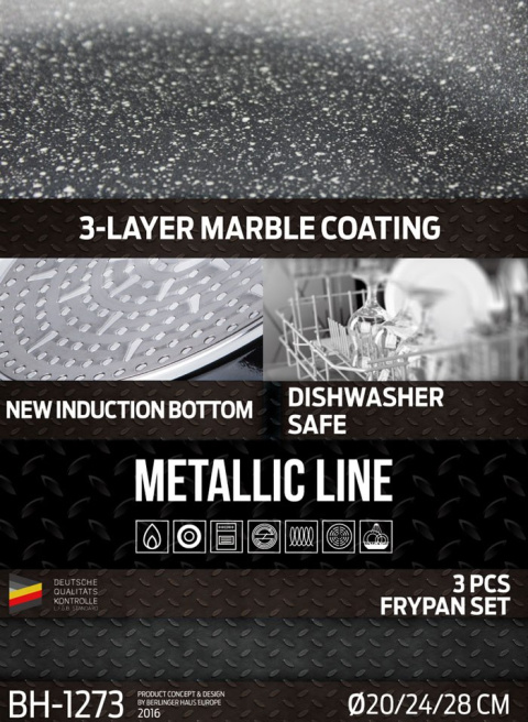 ZESTAW 3 PATELNI GRANITOWYCH 20/24/28CM BERLINGER HAUS METALLIC LINE CARBON BH-1275-N ZESTAW 3 PATELNI GRANITOWYCH 20/24/28CM BERLINGER HAUS METALLIC LINE CARBON BH-1275-N