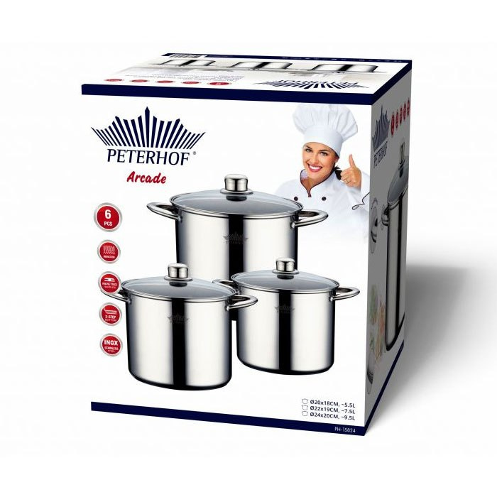 GARNKI PETERHOF STOCK POT 6 ELE 9.5L+7.5L+5.5L PH-15824 GARNKI PETERHOF STOCK POT 6 ELE 9.5L+7.5L+5.5L PH-15824