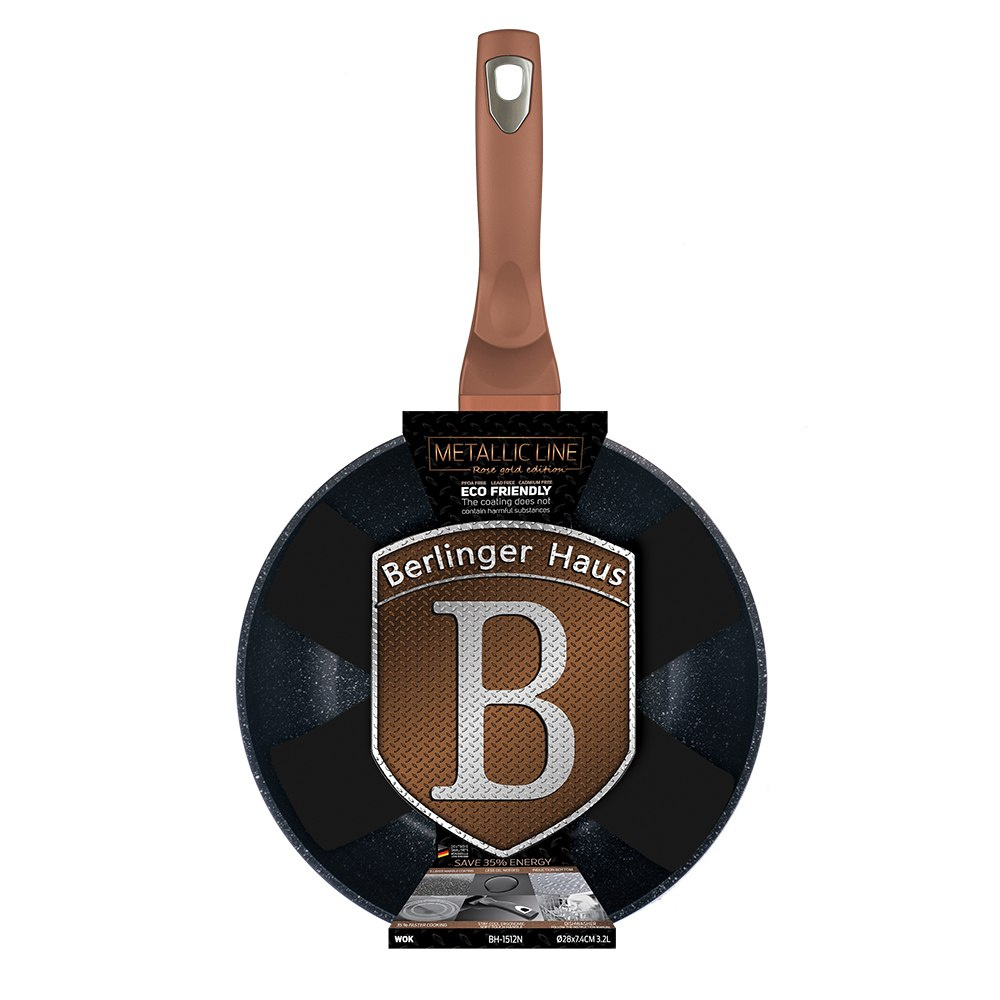 PATELNIA GRANITOWA / WOK 28CM BERLINGER HAUS METALLIC LINE ROSE GOLD BH-1512-N PATELNIA GRANITOWA / WOK 28CM BERLINGER HAUS METALLIC LINE ROSE GOLD BH-1512-N