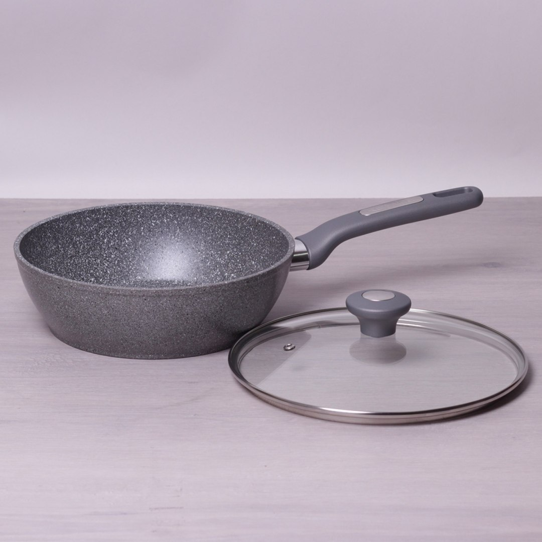 PATELNIA GRANITOWA GŁĘBOKA Z POKRYWKĄ 24CM KAMILLE KM-4275-GR PATELNIA GRANITOWA GŁĘBOKA Z POKRYWKĄ 24CM KAMILLE KM-4275-GR