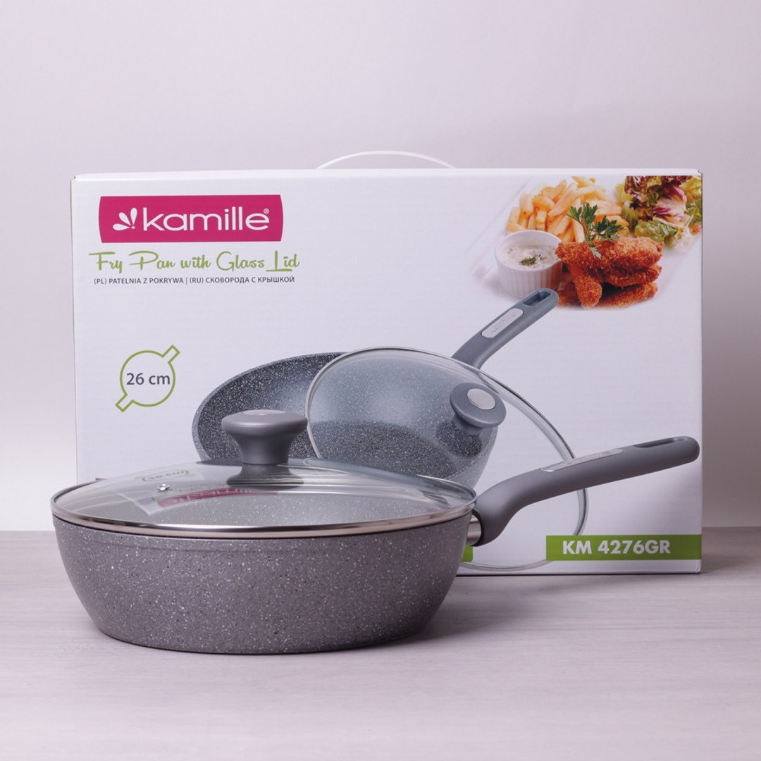 PATELNIA GRANITOWA GŁĘBOKA Z POKRYWKĄ 26CM KAMILLE KM-4276-GR PATELNIA GRANITOWA GŁĘBOKA Z POKRYWKĄ 26CM KAMILLE KM-4276-GR
