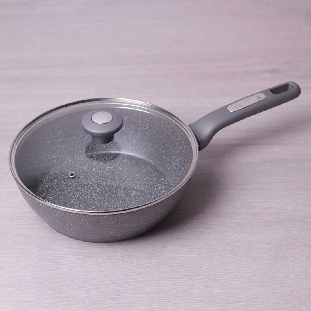 PATELNIA GRANITOWA GŁĘBOKA Z POKRYWKĄ 26CM KAMILLE KM-4276-GR PATELNIA GRANITOWA GŁĘBOKA Z POKRYWKĄ 26CM KAMILLE KM-4276-GR