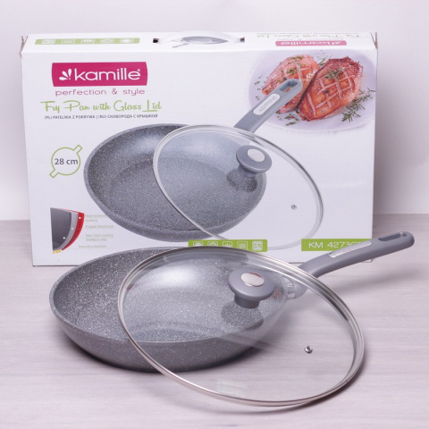 PATELNIA GRANITOWA Z POKRYWKĄ 28CM KAMILLE KM-4273-GR PATELNIA GRANITOWA Z POKRYWKĄ 28CM KAMILLE KM-4273-GR