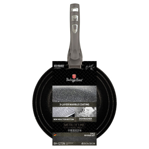ZESTAW 3 PATELNI GRANITOWYCH 20/24/28CM BERLINGER HAUS METALLIC LINE CARBON BH-1273-N ZESTAW 3 PATELNI GRANITOWYCH 20/24/28CM BERLINGER HAUS METALLIC LINE CARBON BH-1273-N