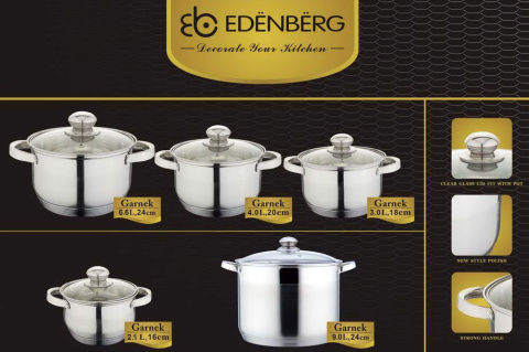 GARNKI STALOWE 10 ELE. DNO 7-WARSTW EDENBERG EB-4009 GARNKI STALOWE 10 ELE. DNO 7-WARSTW EDENBERG EB-4009