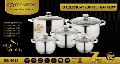 GARNKI STALOWE 10 ELE. DNO 7-WARSTW MAXI EDENBERG EB-4019 GARNKI STALOWE 10 ELE. DNO 7-WARSTW MAXI EDENBERG EB-4019