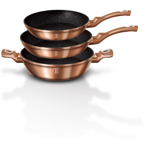 ZESTAW 3 PATELNI GRANITOWYCH BERLINGER HAUS METALLIC LINE ROSE GOLD BH-1280-N ZESTAW 3 PATELNI GRANITOWYCH BERLINGER HAUS METALLIC LINE ROSE GOLD BH-1280-N