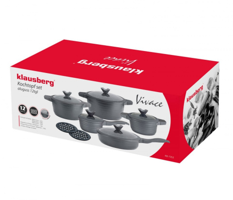 ZESTAW GARNKÓW GRANITOWYCH 12 ELE. KLAUSBERG VIVACE GREY KB-7352 ZESTAW GARNKÓW GRANITOWYCH 12 ELE. KLAUSBERG VIVACE GREY KB-7352
