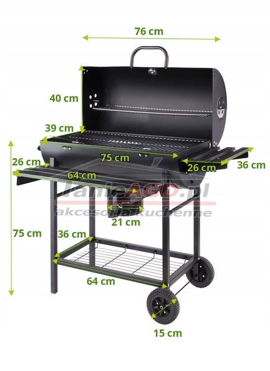 GRILL OGRODOWY "BECZKA" 71 x 35cm z POKRYWĄ POPIELNIKIEM I TERMOMETREM G30A GRILL OGRODOWY "BECZKA" 71 x 35cm z POKRYWĄ POPIELNIKIEM I TERMOMETREM G30A
