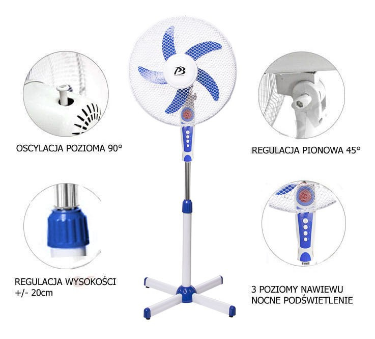 WENTYLATOR PODŁOGOWY 40CM 45W PB-16SF/D1 NIEBIESKI WENTYLATOR PODŁOGOWY 40CM 45W PB-16SF/D1 NIEBIESKI