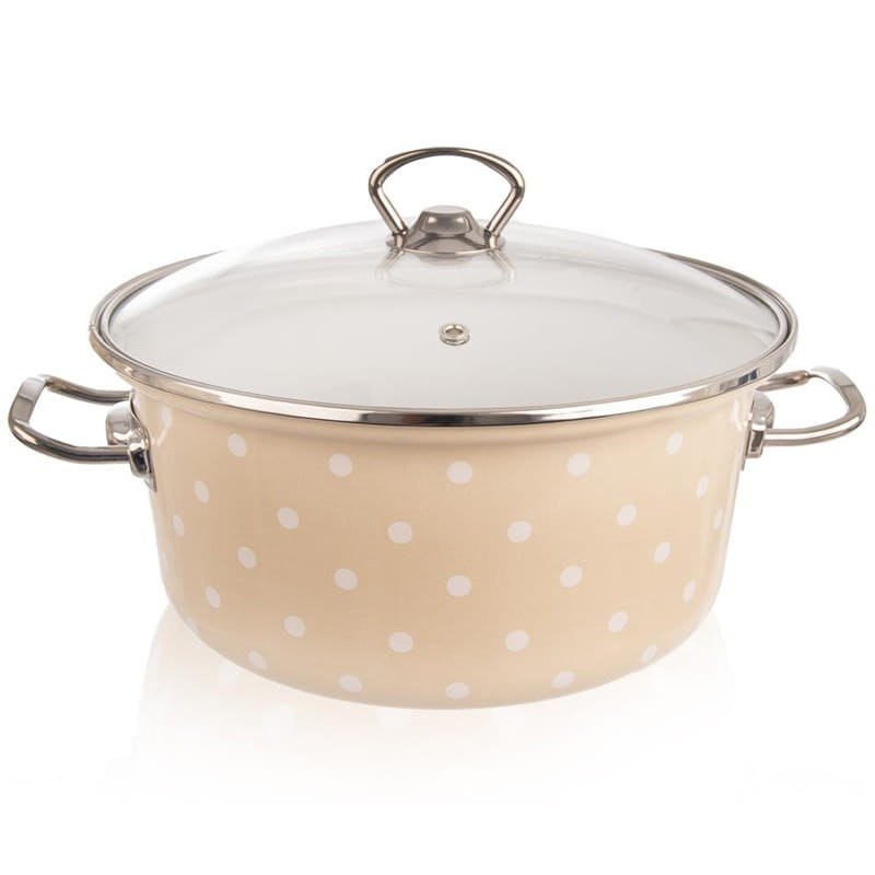 GARNEK EMALIOWANY 24cm 4,8L Z POKRYWĄ KROPKI ORION GARNEK EMALIOWANY 24cm 4,8L Z POKRYWĄ KROPKI ORION