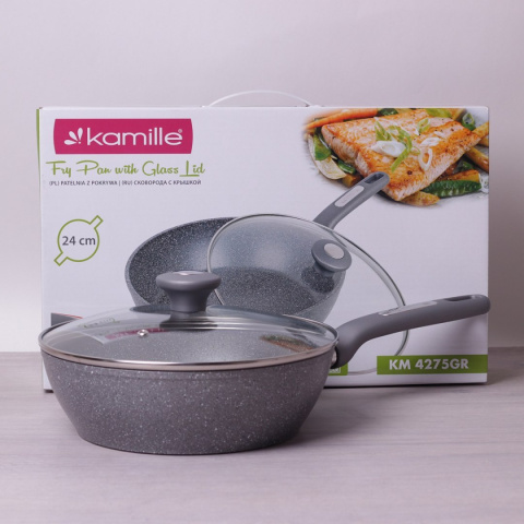 PRZECENA - PATELNIA GRANITOWA GŁĘBOKA 24CM KAMILLE KM-4275-GR_PR1 PRZECENA - PATELNIA GRANITOWA GŁĘBOKA 24CM KAMILLE KM-4275-GR_PR1