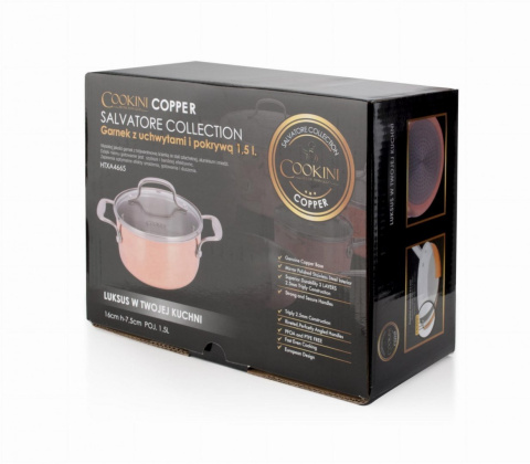 GARNEK ZE STALI NIERDZEWNEJ Z POKRYWKĄ 16cm 1.5L MIEDZIANY COOKINI HTXA4665 GARNEK ZE STALI NIERDZEWNEJ Z POKRYWKĄ 16cm 1.5L MIEDZIANY COOKINI HTXA4665