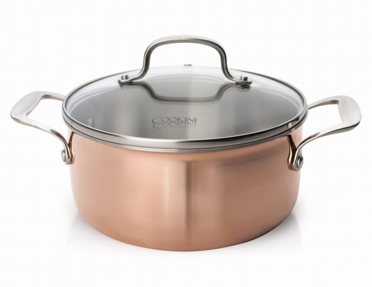 GARNEK ZE STALI NIERDZEWNEJ Z POKRYWKĄ 20cm 3.0L MIEDZIANY COOKINI HTXA4689 GARNEK ZE STALI NIERDZEWNEJ Z POKRYWKĄ 20cm 3.0L MIEDZIANY COOKINI HTXA4689