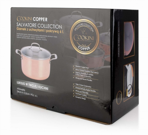 GARNEK ZE STALI NIERDZEWNEJ Z POKRYWKĄ 24cm 6.0L MIEDZIANY COOKINI HTXA4696 GARNEK ZE STALI NIERDZEWNEJ Z POKRYWKĄ 24cm 6.0L MIEDZIANY COOKINI HTXA4696