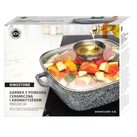 BRYTFANNA / GARNEK KWADRATOWY Z POKRYWĄ AROMA KNOB 24cm KONIGHOFFER KINGSTONE KG-5355 BRYTFANNA / GARNEK KWADRATOWY Z POKRYWĄ AROMA KNOB 24cm KONIGHOFFER KINGSTONE KG-5355