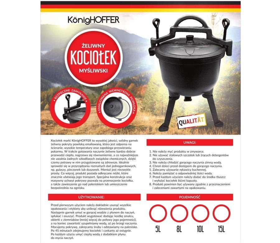 KOCIOŁEK ŻELIWNY MYŚLIWSKI 10L EMALIOWANY KONIGHOFFER KG-1104 KOCIOŁEK ŻELIWNY MYŚLIWSKI 10L EMALIOWANY KONIGHOFFER KG-1104