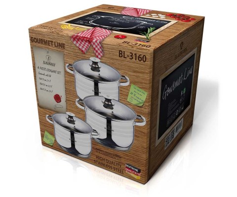 ZESTAW GARNKÓW ZE STALI NIERDZ. 6 EL. BLAUMANN GOURMET LINE BL-3160 ZESTAW GARNKÓW ZE STALI NIERDZ. 6 EL. BLAUMANN GOURMET LINE BL-3160