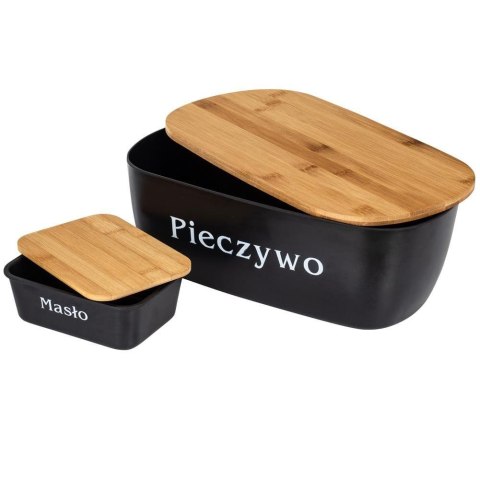 CHLEBAK Z DESKĄ BAMBUSOWĄ + MASELNICA CZARNY ORION 152427 CHLEBAK Z DESKĄ BAMBUSOWĄ + MASELNICA CZARNY ORION 152427