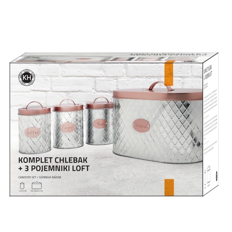 CHLEBAK STALOWY + 3 POJEMNIKI KUCHENNE KonigHOFFER LOFT KG-4524 CHLEBAK STALOWY + 3 POJEMNIKI KUCHENNE KonigHOFFER LOFT KG-4524