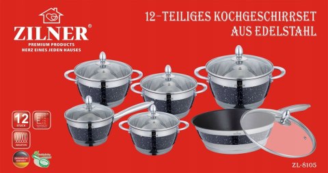 GARNKI ELEGANCE BLACK 12 EL. ZILNER ZL-8105 MARBLE GARNKI ELEGANCE BLACK 12 EL. ZILNER ZL-8105 MARBLE
