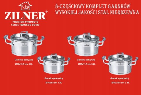ZESTAW GARNKÓW 8 EL. ZILNER PREMIUM ZL-8075 SILVER ZESTAW GARNKÓW 8 EL. ZILNER PREMIUM ZL-8075 SILVER