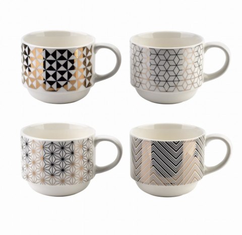 KOMPLET 4 FILIŻANEK PORCELANOWYCH 250ml ZE STOJAKIEM CHIC GOLD MONDEX HTPT0229 KOMPLET 4 FILIŻANEK PORCELANOWYCH 250ml ZE STOJAKIEM CHIC GOLD MONDEX HTPT0229