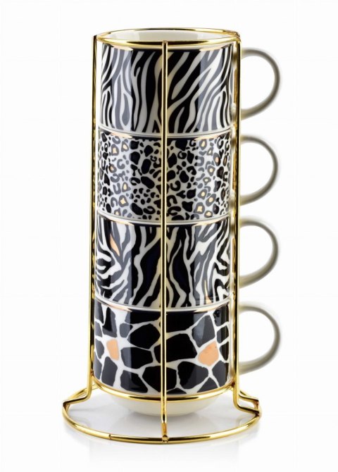 KOMPLET 4 FILIŻANEK PORCELANOWYCH 250ml ZE STOJAKIEM WILD MONDEX HTPT0243 KOMPLET 4 FILIŻANEK PORCELANOWYCH 250ml ZE STOJAKIEM WILD MONDEX HTPT0243