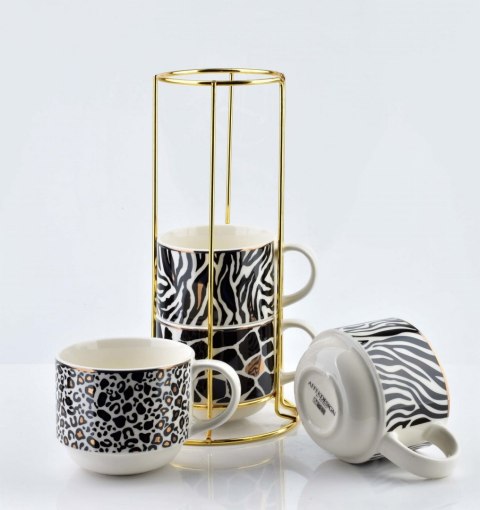 KOMPLET 4 FILIŻANEK PORCELANOWYCH 250ml ZE STOJAKIEM WILD MONDEX HTPT0243 KOMPLET 4 FILIŻANEK PORCELANOWYCH 250ml ZE STOJAKIEM WILD MONDEX HTPT0243