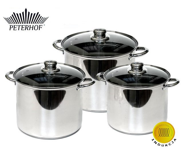 GARNKI PETERHOF STOCK POT 6 ELE 12L+9.5L+7.5L PH-1546s GARNKI PETERHOF STOCK POT 6 ELE 12L+9.5L+7.5L PH-1546s