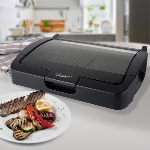 GRILL ELEKTRYCZNY ZE SZKLANĄ POKRYWĄ MAESTRO MR-718 GRILL ELEKTRYCZNY ZE SZKLANĄ POKRYWĄ MAESTRO MR-718