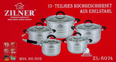 ZESTAW GARNKÓW STALOWYCH 10 ELE ZILNER ZL-8074 ZESTAW GARNKÓW STALOWYCH 10 ELE ZILNER ZL-8074