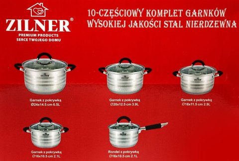 ZESTAW GARNKÓW STALOWYCH 10 ELE ZILNER ZL-8074 ZESTAW GARNKÓW STALOWYCH 10 ELE ZILNER ZL-8074